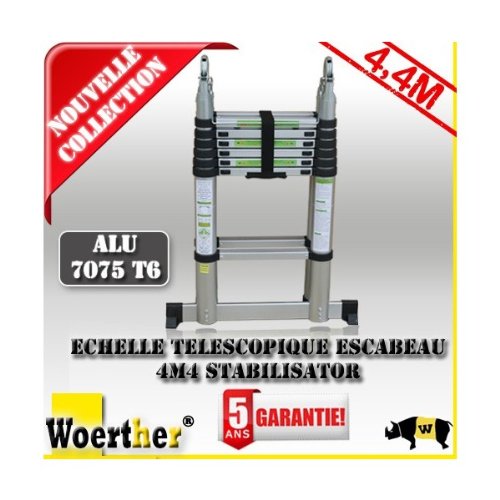 ECHELLE TELESCOPIQUE WOERTHER 4M40 DOUBLE FONCTION ESCABEAU - ALU 7075T6 - GARANTIE 5 ANS ECHELLE TELESCOPIQUE WOERTHER 4M40 DOUBLE FONCTION ESCABEAU - ALU 7075T6 - GARANTIE 5 ANS