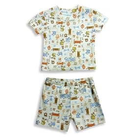 Pepper Toes by Baby Lulu - Infant Boys Short Sleeve Dog Shortie Pajamas, Ivory, Brown