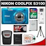 Nikon Coolpix S3100 14.0 MP Digital Camera (Blue) with 8GB Card + Battery + Case + Accessory Kit