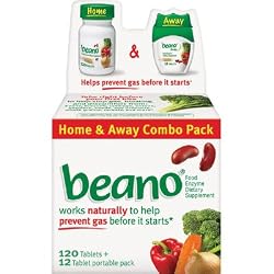 Beano Home & Away Combo Pack Food Enzyme Dietary Supplement - 120 Tablets & 12 Tablet Portable Pack