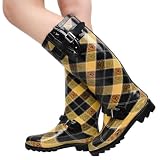 May11 Plaid Knee High Rain Boot YELLOW/BLACK