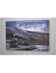 Home: Decorative Tin Sign Train Station Snow Mountain Railway Wall Metal Plate 8X12" - leotie fashion&lifestyle