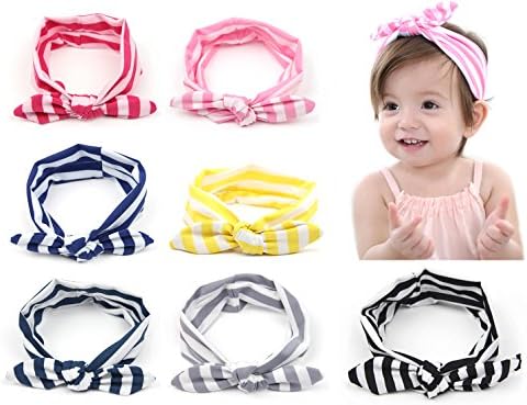 MiChef Baby Girl Bow Headbands for Toddler Turban Knot Rabbit Hair Bands Headwear (7 Pack)