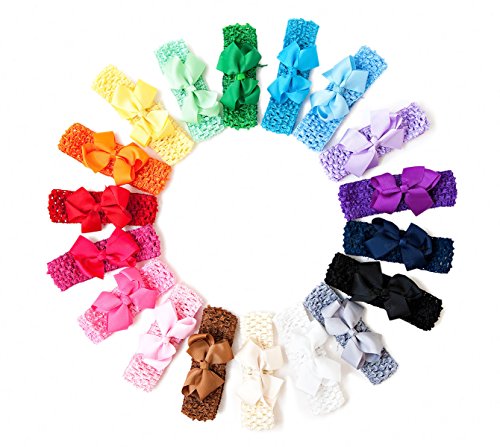 Ema Jane - Grosgrain Hair Bows with Matching Soft Boutique Quality Crochet Headbands (Set of 18 Bows + 18 Headbands, 36 Set)