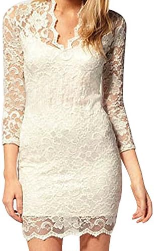 QIAONIYA Women's V-neck Tight Dress Size XXXL White