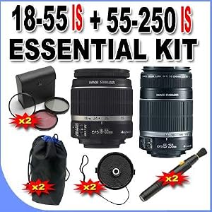 Canon EF-S 55-250mm f/4.0-5.6 IS Telephoto Zoom (Brand New in Original Box) + Canon EF-S 18-55mm f/3.5-5.6 IS Auto Focus (New in White Box) Zoom Lenses for Canon Digital SLR Cameras BigVALUEInc Double