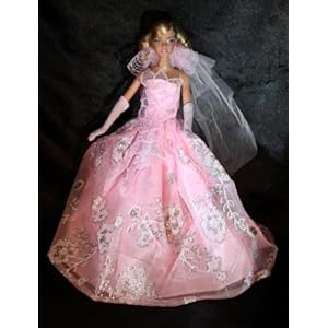 Elegant Pink Wedding Gown w/ Silver Sparkles, Handmade to Fit the Barbie Sized Doll Elegant Pink Wedding Gown w/ Silver Sparkles, Handmade to Fit the Barbie Sized Doll