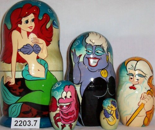 Childrens Toyshop  Toys : Russian Nesting Little Mermaid Ariel 5 Pieces / 7 in Tall #7.103