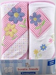 2-Pack Large Patch Hooded Towels, Pink