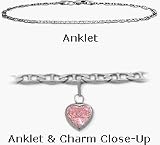 10 Karat 10 White Gold Flat Gucci Style Pink Stone Heart Charm Anklet