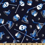 44'' Wide Sports Life Hockey Equipment Navy Fabric By The Yard