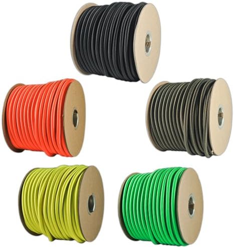 1/4" Elastic Cord Beading Crafting Stretch String with Various Colors - Choose from 10, 25, 50, and 100 Feet, Made in USA
