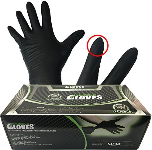 Throttle Muscle TM6463 - Muscle Gloves Industrial Powder Free Black Nitrile Work Gloves 6 Mil Textured Finger and Palm, Box of 100 (Medium)