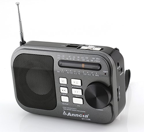 Anncia New Portable FM/AM/SW radio Speaker with Micro TF card and USB flash driver MP3 player. (1106 Grey)