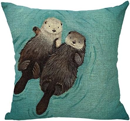 Derhamstore Two lovely sea otter Pattern Unique Fashion printing Plush cloth 18 X 18 inch Pillowcase