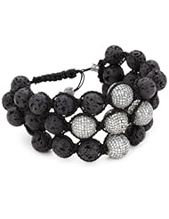 Jordan Alexander 3-Strand Lava with 5 Pave Diamond Beads Bracelet