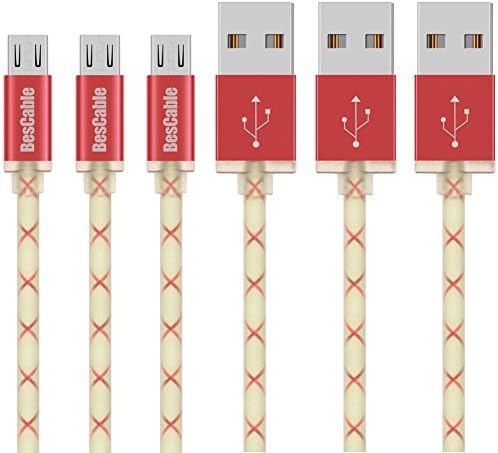 Micro USB Cable (3 Pack), BesCable Premium Tangle-Free USB 2.0 A Male to Micro B Sync and Charging Cables for Android, Samsung, HTC, Motorola, Nokia, Sony, LG and More (Red, 3ft)