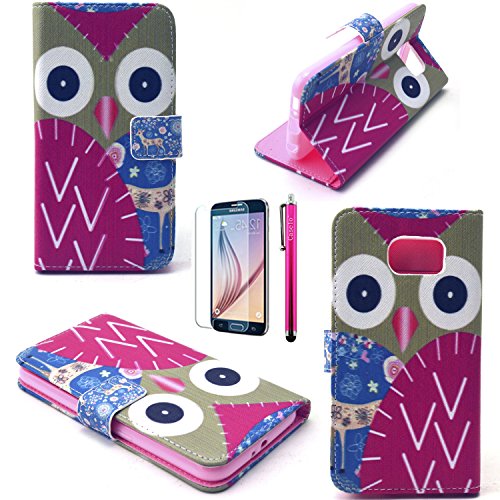 iPhone 5C Case, JCmax Owl Pattern [Wallet Feature] Top Grade PU Leather Cover With Folio Flip Stand Feature For iPhone 5C- (1 x screen protector film 1 x stylus pen)V-Owl