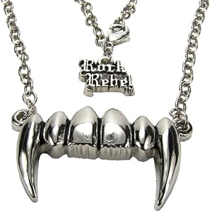 Twilight Silver Bite Me Vampire Fang Necklace