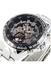 Russian Skeleton Automatic Watches For Men Silver Stainless Steel Wrist Watch