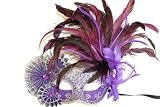 Venetian Styled Mask Fans Dec. And Feather on Top Side - Purple