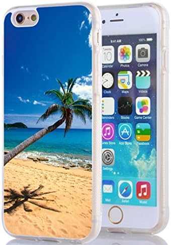 iPhone 6 Case, Blue Sea Sand Beach Palm Trees Case for iPhone 6S Case (TPU Clear Cover fit iPhone 6/6S)