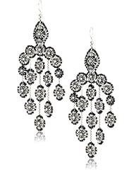 Miguel Ases Jet and Sterling Silver Station Dangle Earrings