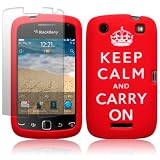 BLACKBERRY CURVE 9380 RED/WHITE KEEP CALM & CARRY ON LASERED SILICONE SKIN CASE / COVER / SHELL + SCREEN PROTECTOR PART OF THE QUBITS ACCESSORIES RANGEby Qubits