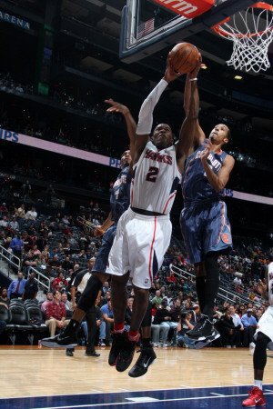 Charlotte Bobcats v Atlanta Hawks: Joe Johnson and Shaun Livingston Photographic Poster Print by Scott Cunningham, 8x12