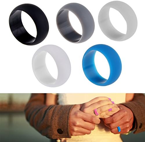 Silicone Wedding Rings for Men, 5 pack - Safe, Hypoallergenic, Flexible, Comfortable, Modern Design - Heat Resistant, Does Not Conduct Electricity - For Work / Sports - Diamond Shield Retail Pack