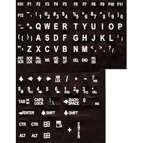Large Print English Keyboard Stickers for the Visually Impaired (Non Transparent - Black with White Letters)