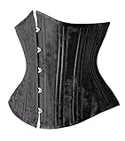 Camellias 26 Double Steel Boned Flower Brocade Corset Heavy Duty Waist Training Cincher, SZ2003-Black-M