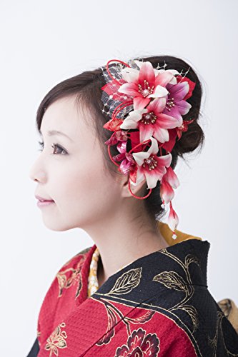 花髪飾り かんざし 赤 レッド 成人式 振袖 卒業式 袴 着物 和装 簪 髪型