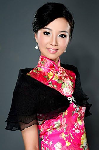 Nameilisha Organza Shrug Wedding Tulle Wrap Party Evening Jacket Black 17008BK