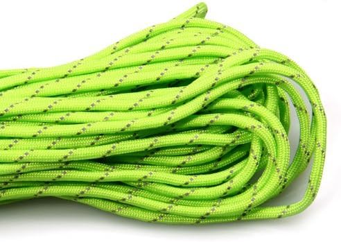 HomeTalks 30m / 100ft Parachute Cord Paracord reflective with 7 strands, survival kit, Survival Lace （neon-green)+ 1 HomeTalks Carabiner