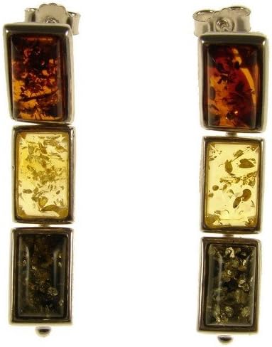BALTIC AMBER AND STERLING SILVER 925 DESIGNER MULTI-COLOURED TRAFFIC LIGHTS EARRINGS JEWELLERY JEWELRY-E111