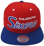 Philadelphia 76ers Retro Mitchell & Ness Script Snapback Cap Hat Red Blue
