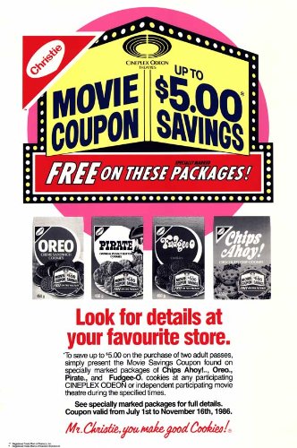 Cineplex Odeon Nabisco Coupon Savings - Laminated 