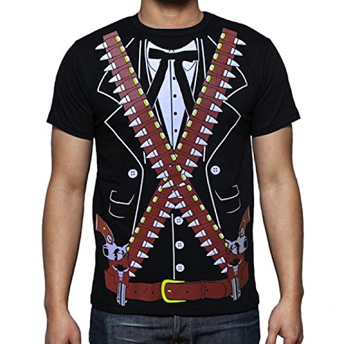 Viva Mexico Men's Mariachi Pistolero Bandido T-Shirt Large Black
