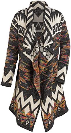 Women's Tribal Print Open Front Waterfall Sweater Jacket - Medium