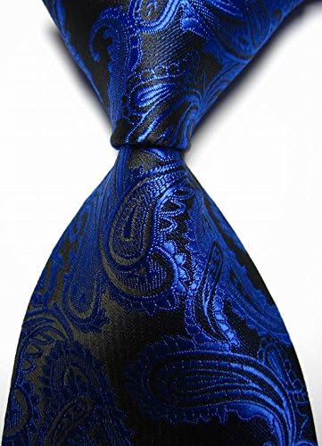 EXT Collectino 100% Silk Necktie, New Classic Paisleys Blue Black Tie JACQUARD WOVEN Men's Suits Ties