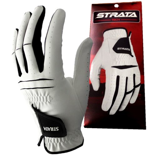 Strata Tech Men's Synthetic Leather Golf Glove - Style: EV-827, Color: White with Black Trim, Reg - Left, Size: L