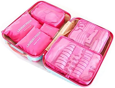 UIColor® 6 Set Packing Cubes,Travel Organizers Packing Cubes Luggage Packing Organizers- Laundry Bag, for Travel or Camping for Clothing Cosmetics Shoes Socks Underwares Bras Storage (Rose)