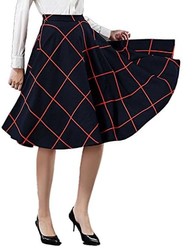 Cther Womens Solid Chiffon High Waist Basic Flared Midi Pleated Grid Skater Skirt Dress Deep Blue Size L