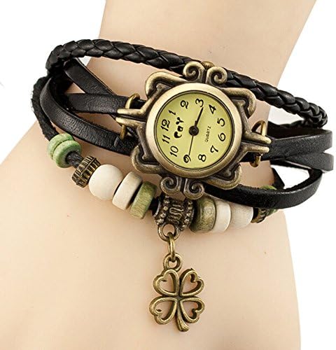 Quartz Stylish Weave WRAP Around Leather Bracelet Lady Woman Wrist Watch