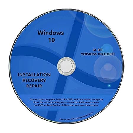 Windows 10 Pro & Home Install Reinstall Upgrade Restore Repair Recovery 64 bit x64 All in One Disc DVD