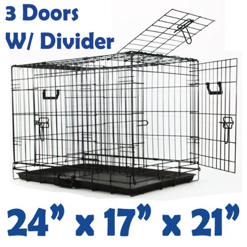 Dog Kennel 24 Inch Crate Cage 3 Doors with Divider