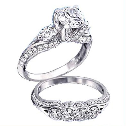 14k White Gold Round Diamond Ladies Bridal Ring Engagement Set (1.45 cttw, H-I Color, I1 Clarity)