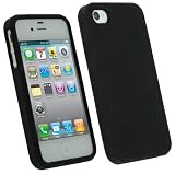 igadgitz Noir Étui Housse Silicone pour Apple iPhone 4HD & 4S 16/32/64 Go + Protecteur d'écran