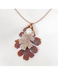 Dipped Real Oak Leaf Pearl 18" Pendant Necklace Rose Gold and Copper Plate Charm